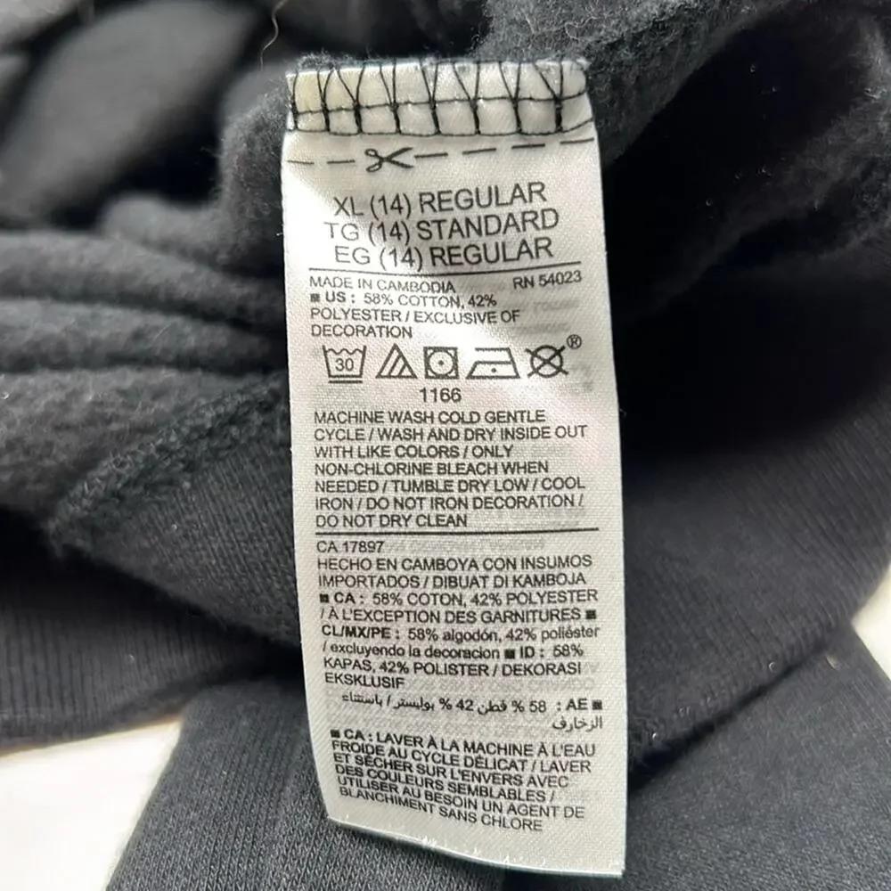 Old Navy Girl's Black Full Zip Sweatshirt Floral Embroidery size 14